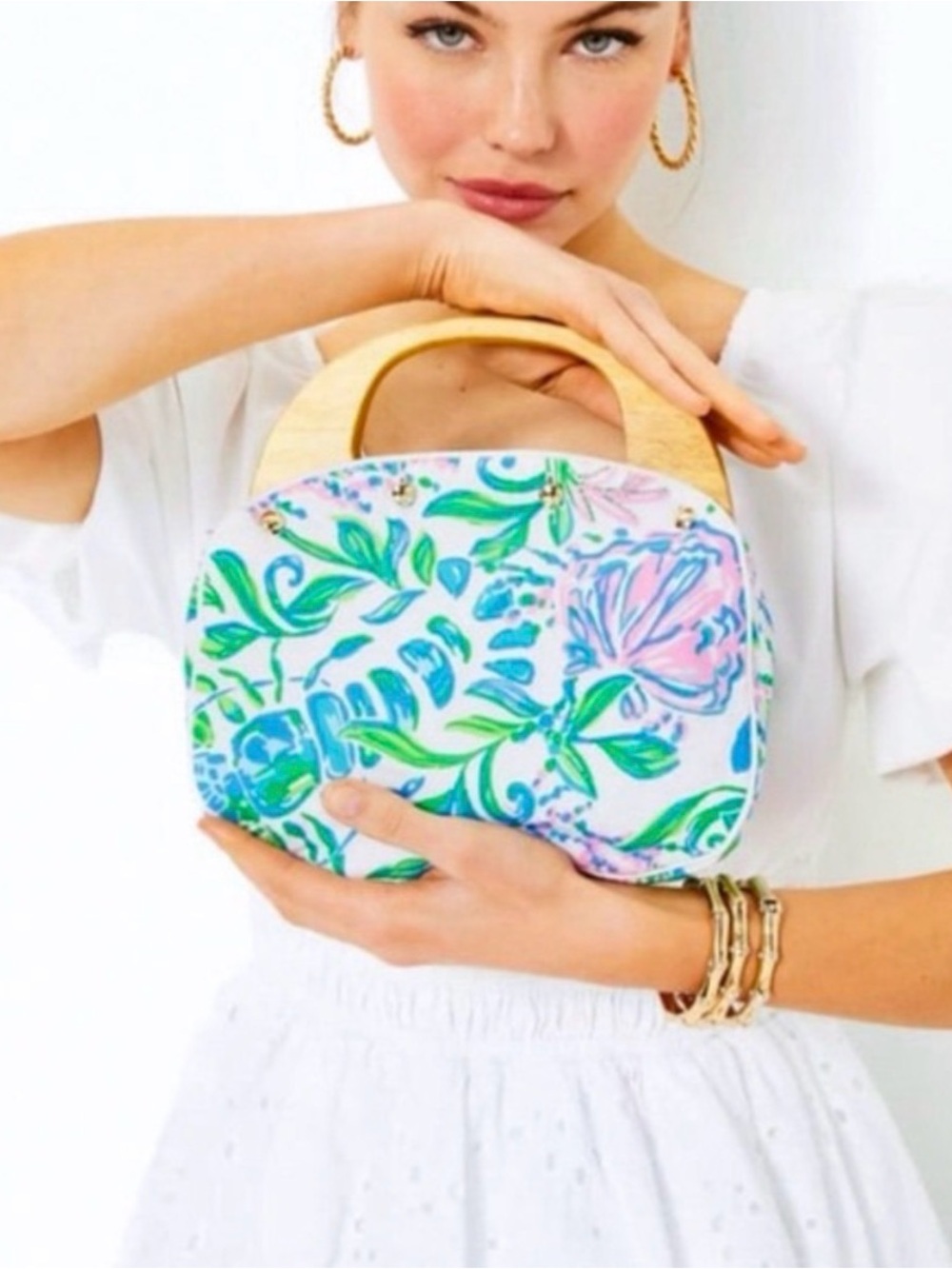 NWOT Lilly Pulitzer Bermuda bag Wooden Handle Clutch Purse